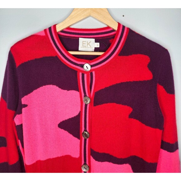 EDINBURGH KNITWEAR 100% Cashmere Cardigan Medium Pink Red Purple Camo Sweater - Picture 2 of 7